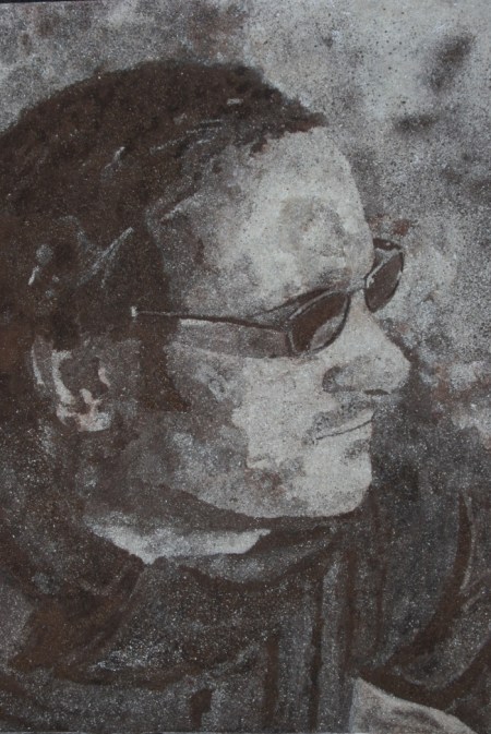 zahedi1 Kuros Zahedi, self portrait in powdered alder wood and bark on paper