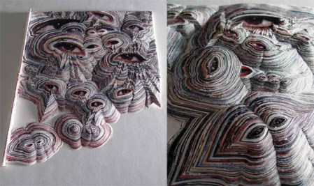 Carved magazines by Nate Page